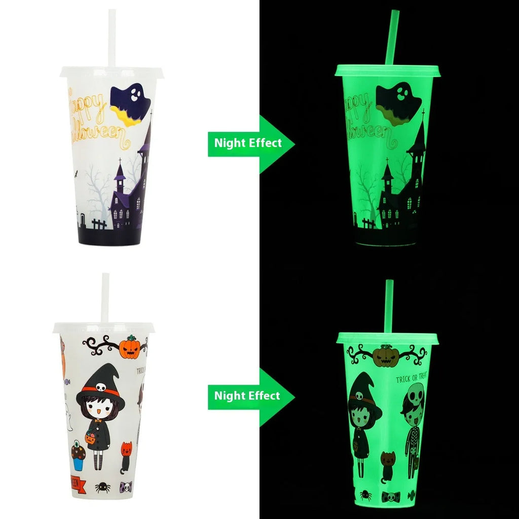720ml plastic Halloween luminous straw cup in choice of six colours