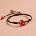 Cinnabar safety buckle bracelet with heart-shaped natural stone and adjustable rope in simple style coffee colour
