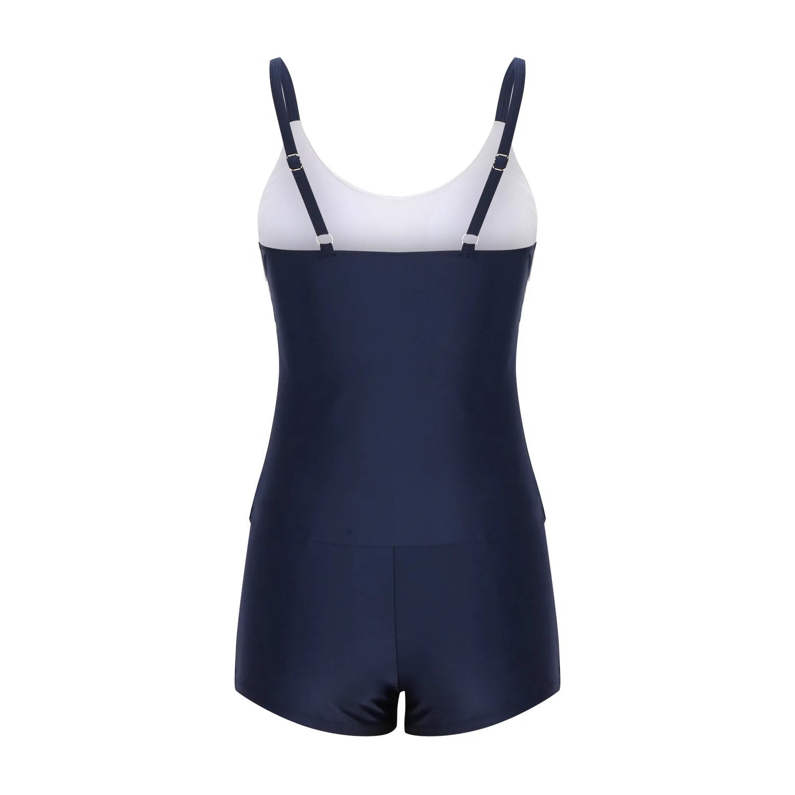 Ladies conservative striped boyshorts split fashion swimsuit in polyester, colour as shown