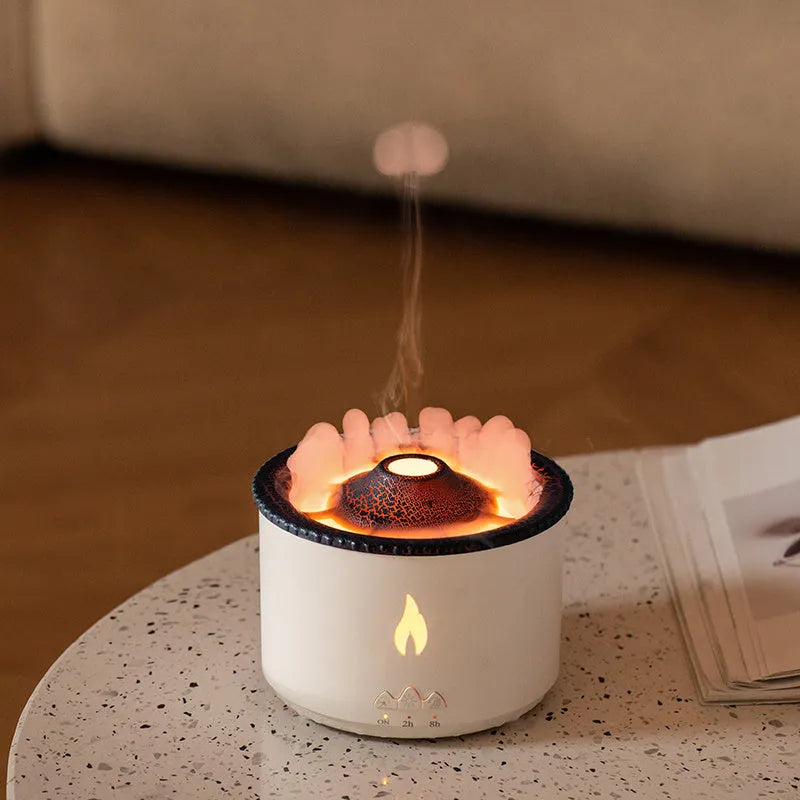 White jellyfish flame volcano humidifier air diffuser with 300ml tank and remote control