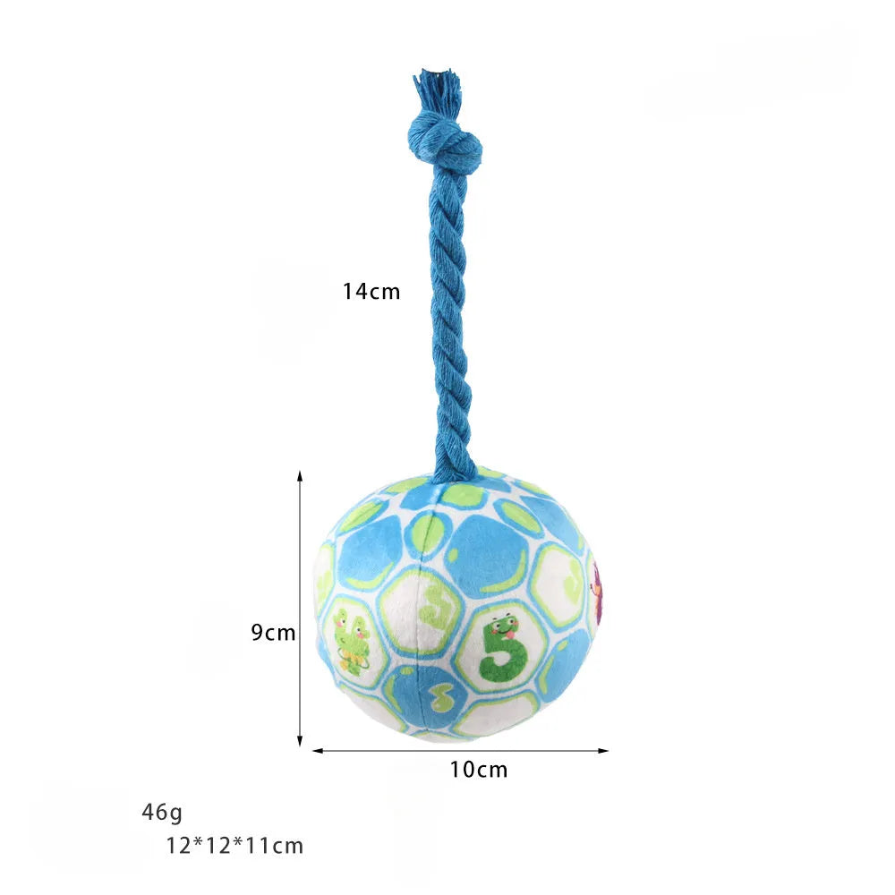 Blue and yellow dog elastic football tug of war interactive cotton rope ball toy for all dogs