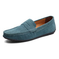 Men's brown suede leather casual loafers with rubber sole and round toe.