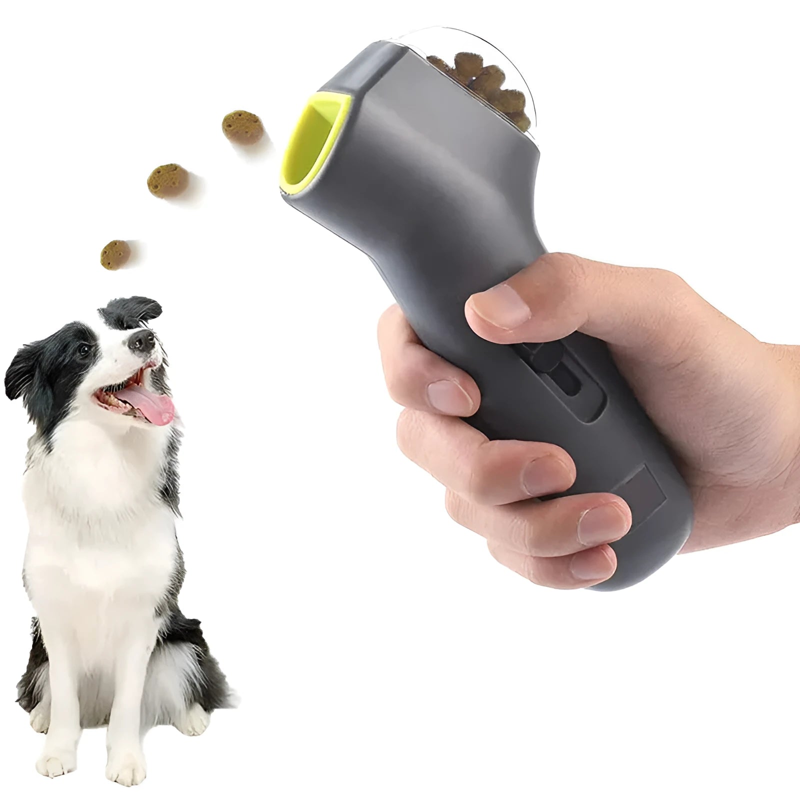 Grey pet snack catapult launcher for dog and cat training with 2-3 metre ejection distance