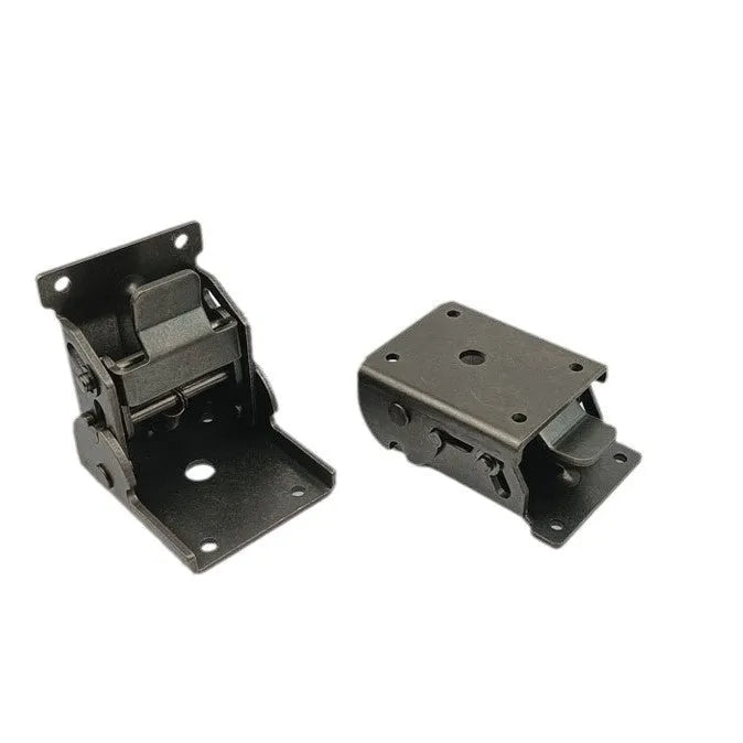 Furniture folding hinge showing angular adjustment from 0 to 90 degrees with self-locking mechanism