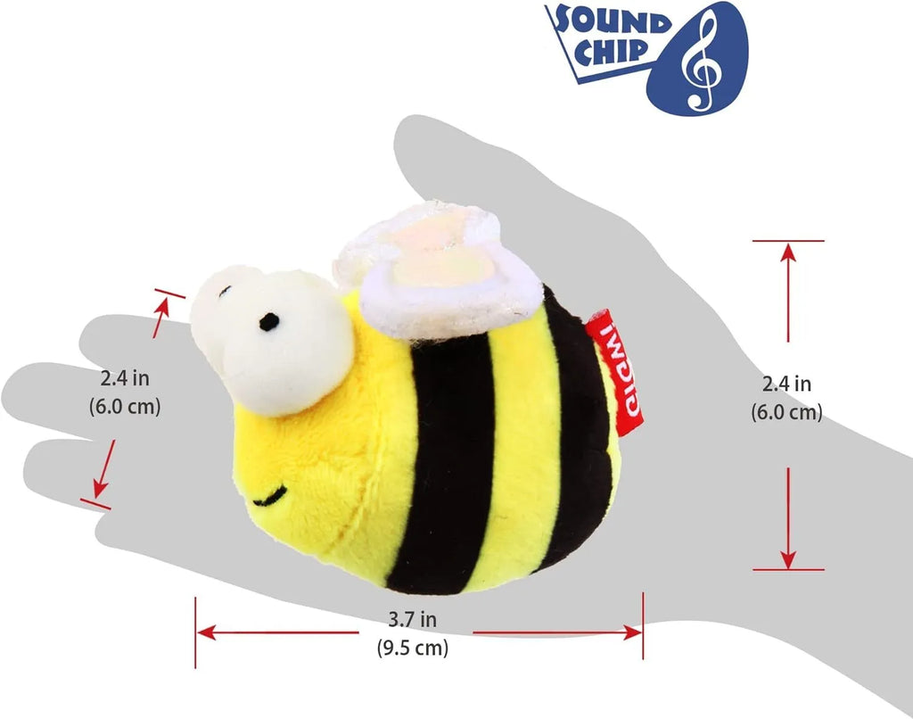 Yellow bee-shaped flannelette cat toy with electronic sound component for motion-activated chirping