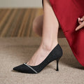 French style sequined black high heels with 7cm thin heel and low upper