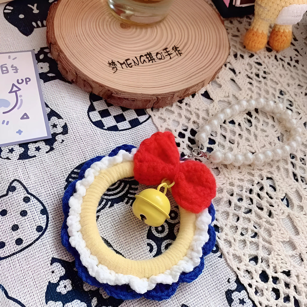 Snow White handmade plush yarn weaving car hanging ornament with red wind chime option