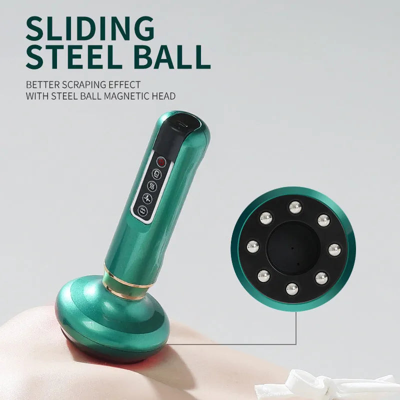 Green electric vacuum cupping massager with USB charger and instruction manual