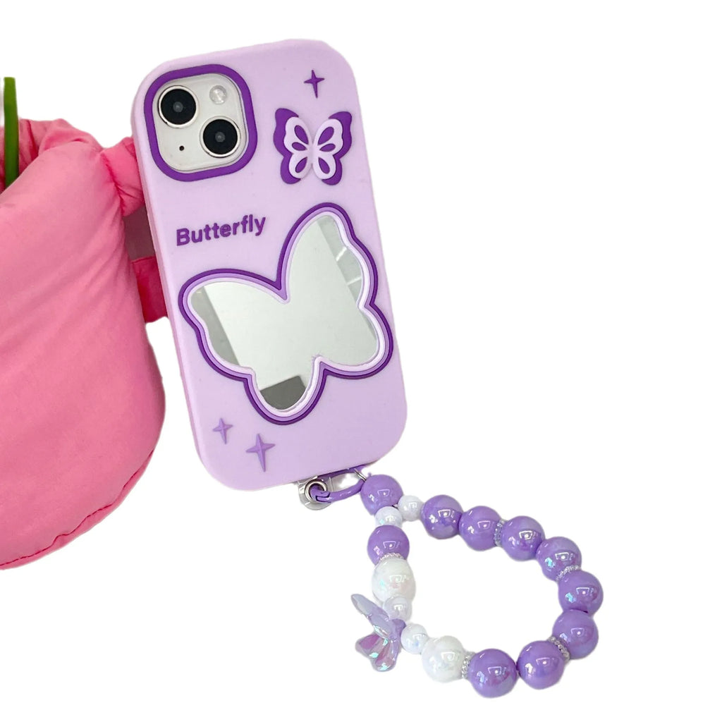 Purple butterfly mirror silicone phone case for Apple iPhone with colour matching back cover design