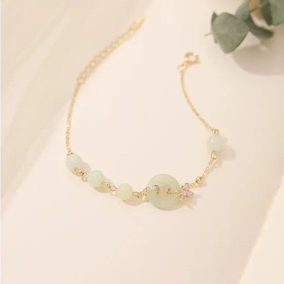 925 silver orchid pendant necklace with peace buckle clasp on O-ring chain, pastoral floral style