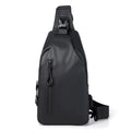 Black sling crossbody chest bag for men, simple city style, vertical square shape, zipper closure, soft surface, blue black grey