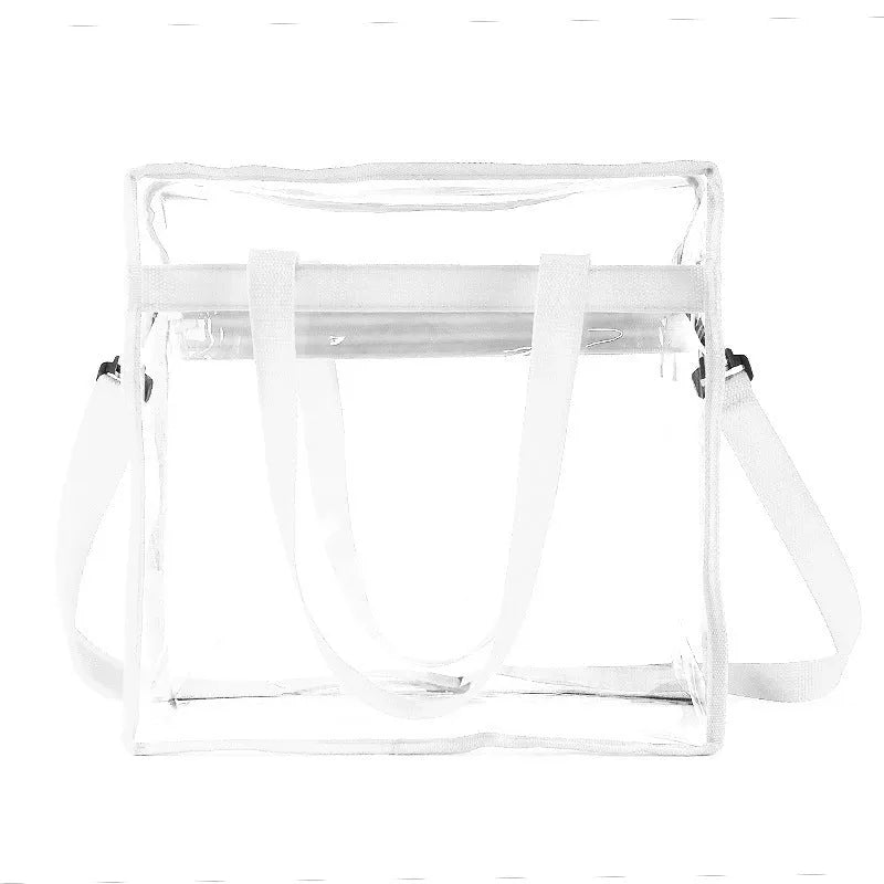 Women's transparent PVC messenger bag with clear front compartment and crossbody straps