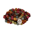 Tourmaline coloured 108-bead alloy bracelet with multi-layer lotus hanging design on adjustable string.
