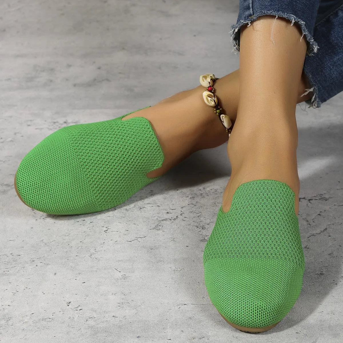 Apricot, blue and green candy colour mesh slip on sandals with rubber soles