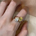 Women's geometric open ring with water drop contrast colour and zircon embellishment
