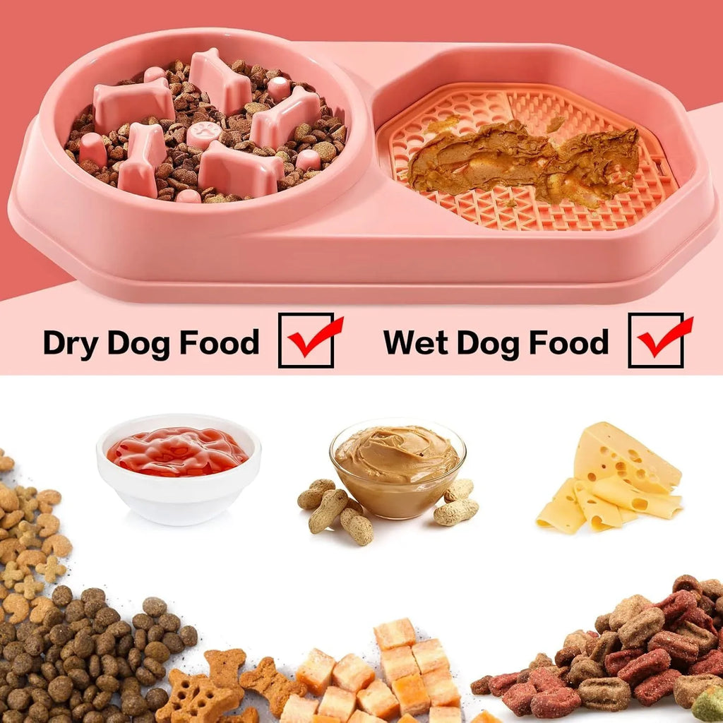 Blue slow feeder dog bowl with puzzle design pattern for anti-gulping feeding