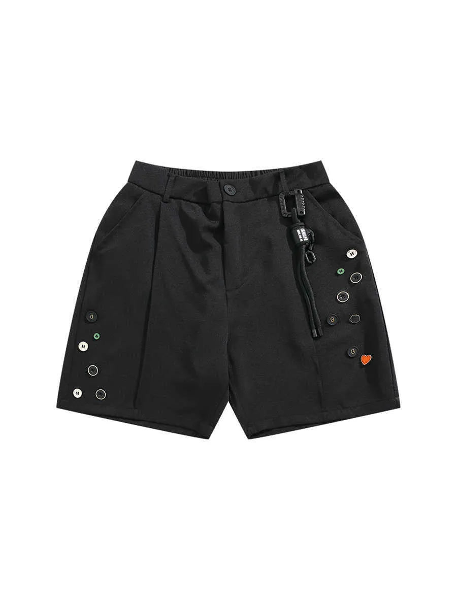 Black men's semi-elastic loose shorts with straight-leg design and zip fly opening