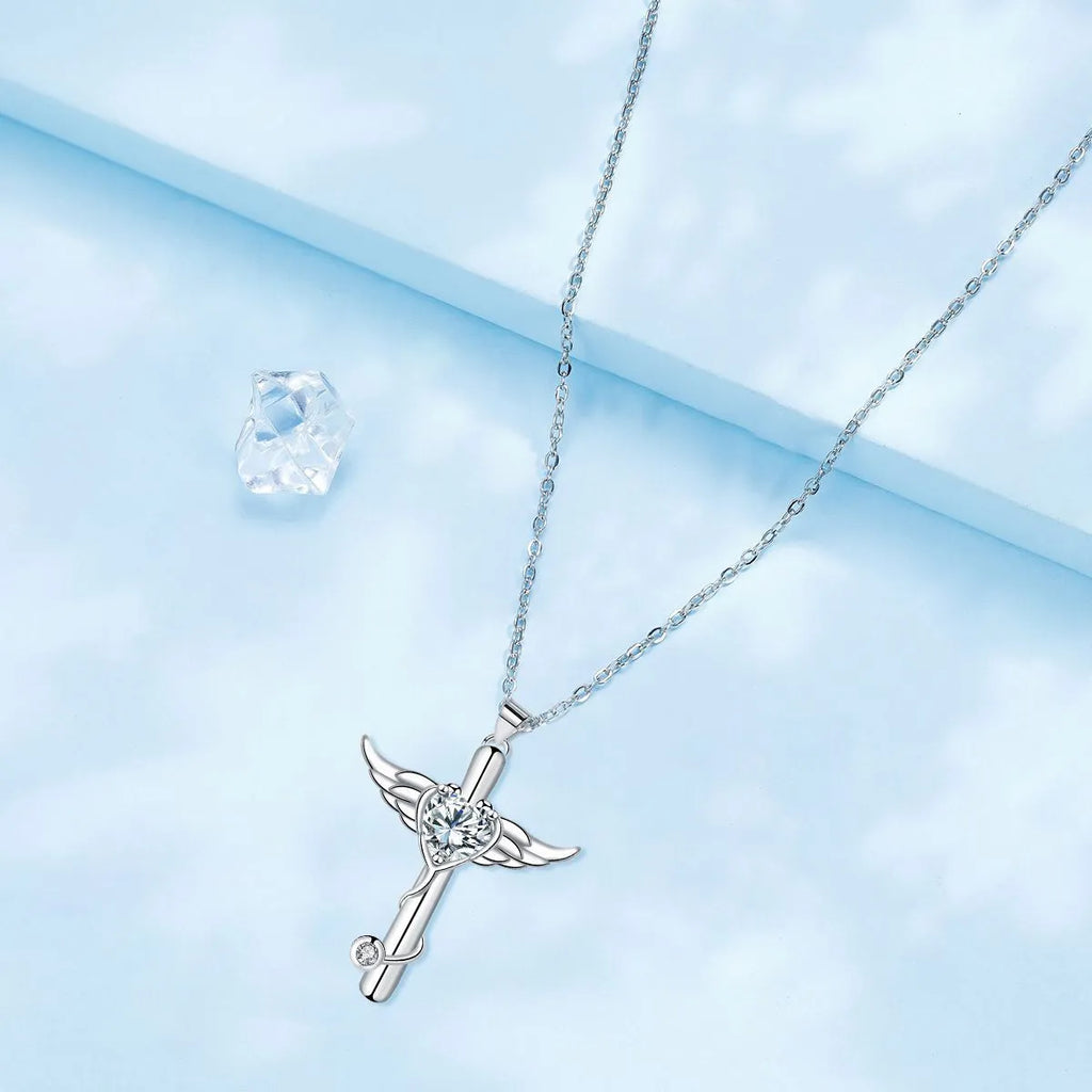 Copper stethoscope necklace with wings pendant in red diamond or white diamond finish for women