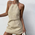 Women's summer linen A-line dress in solid colour, shown on model, available in sizes S M L