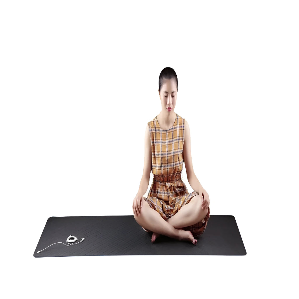 Blue conductive grounding yoga mat with flower pattern, 182cm long with grounding wire