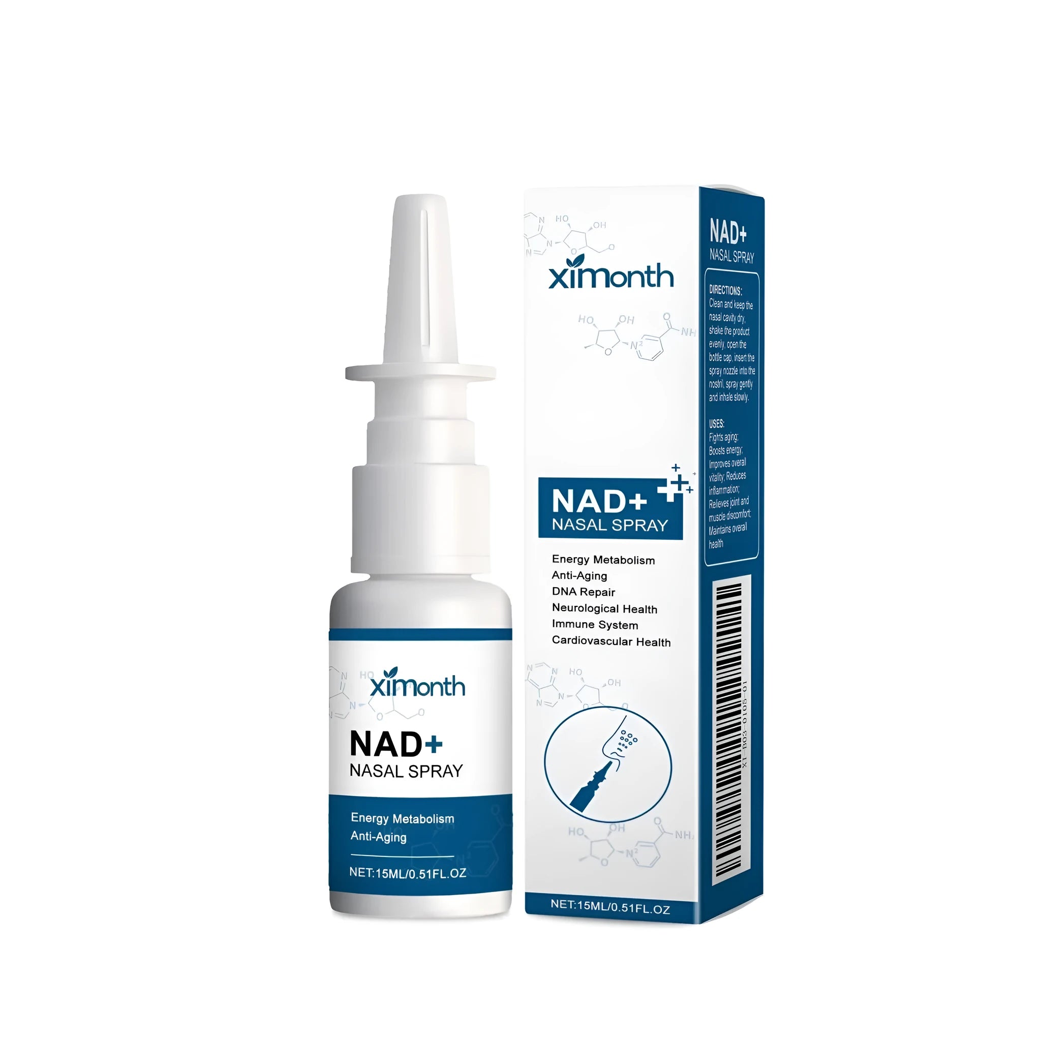15ml bottle of herbal nasal spray with calendula and mint leaves for nasal congestion relief.