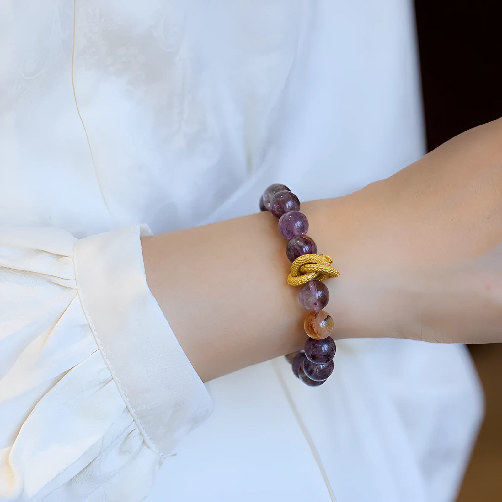 Purple ghost crystal bracelet 10mm beads Nine Purple good luck symbol retro zodiac style