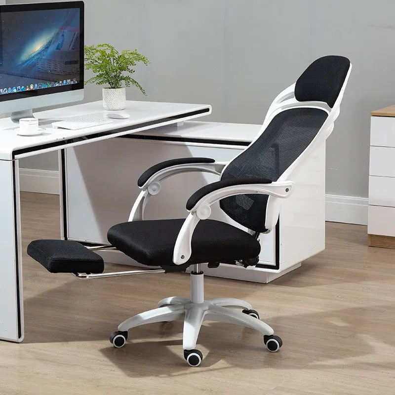 Rotating office chair with high resilience sponge cushion, black colour, nylon wheels, and linkage armrests