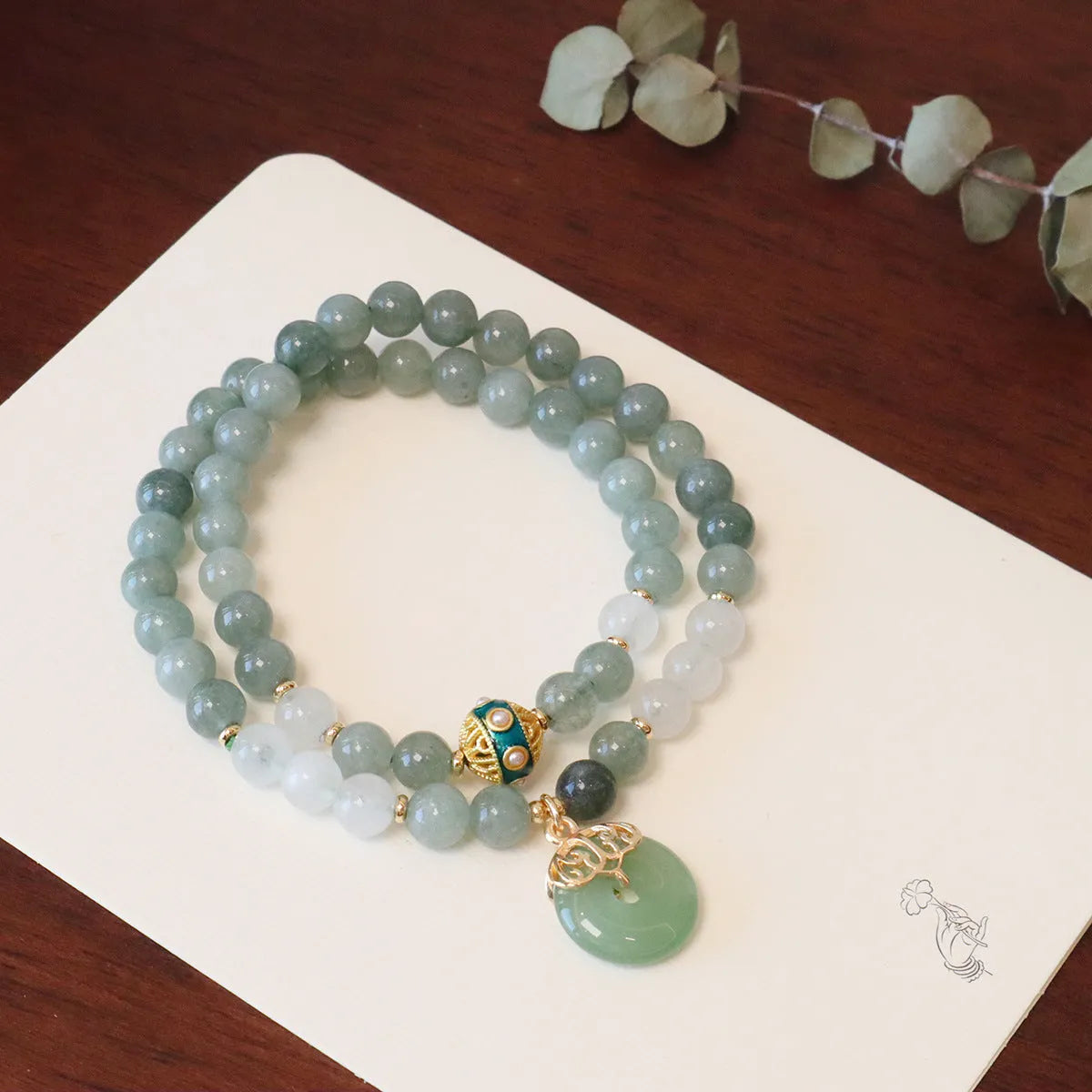 Women's Myanmar jade bracelet with safety buckle pendant and geometric design in new Chinese style