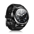 Black smart watch with blood pressure monitoring on silicone strap showing 1.28-inch screen
