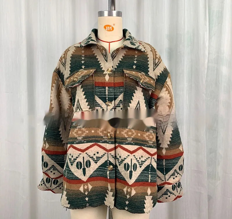 Women's loose-fit retro woolen coat in sapphire blue, khaki, or army green with regular long sleeves