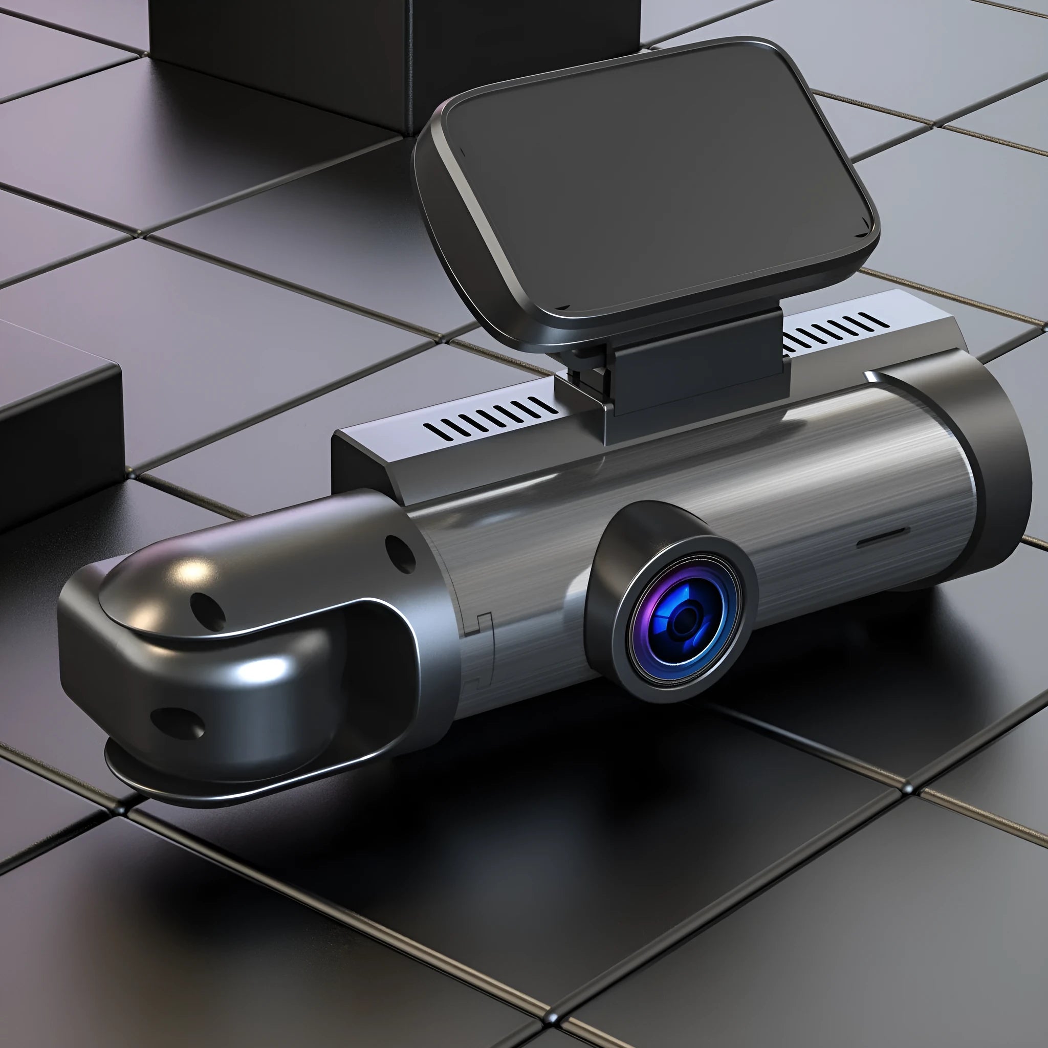 Dual-lens HD 3.5-inch driving recorder with 150-degree wide angle and night vision, displayed on a windscreen