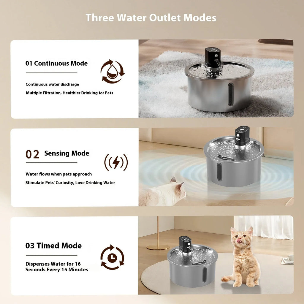 Stainless steel pet water fountain with constant temperature base for cats and dogs