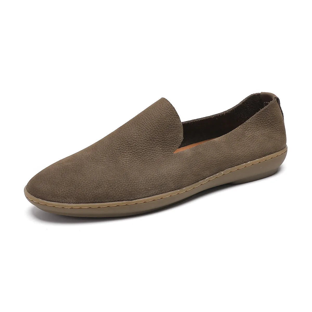 Handmade men's wedge shoes in khaki colour with low-top design and rubber sole