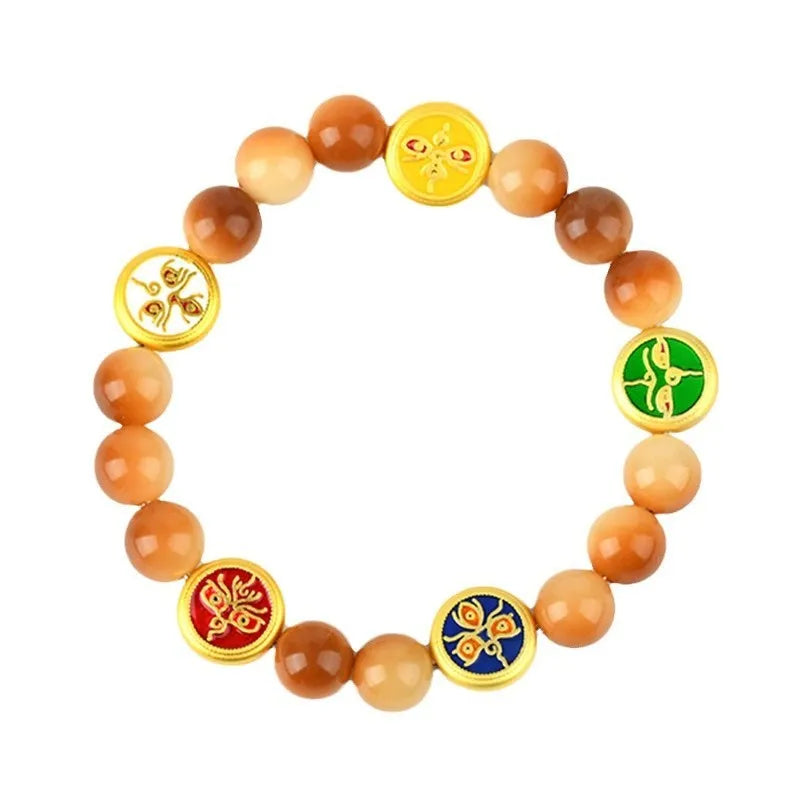 Yellow handmade bodhi seed bracelet with round beads, adjustable 14 to 17 inches, national style for women