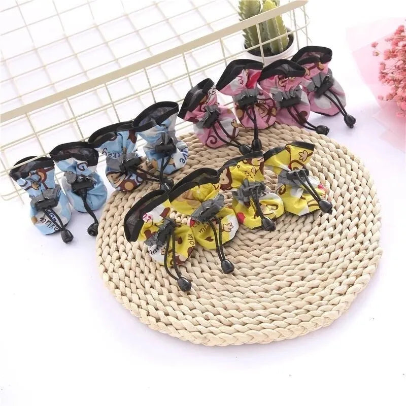 Pet dog four seasons breathable soft bottom dog shoes in multiple colours on a white background