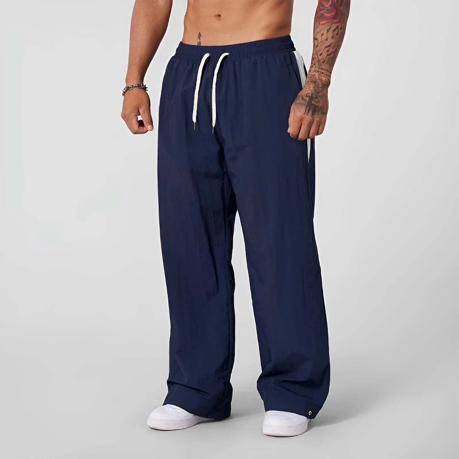 Men's loose cotton casual trousers in black, mid-waist, breathable smart trousers for everyday wear