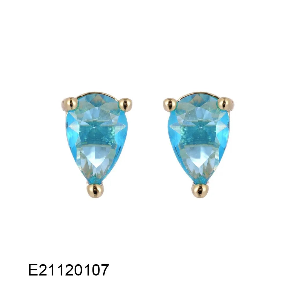 Gold-plated drop-shaped earrings with zircon detail in candy colours