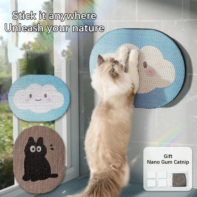 Blue Clouds cartoon cat scratching board made of natural sisal with sticky wall backing for furniture protection