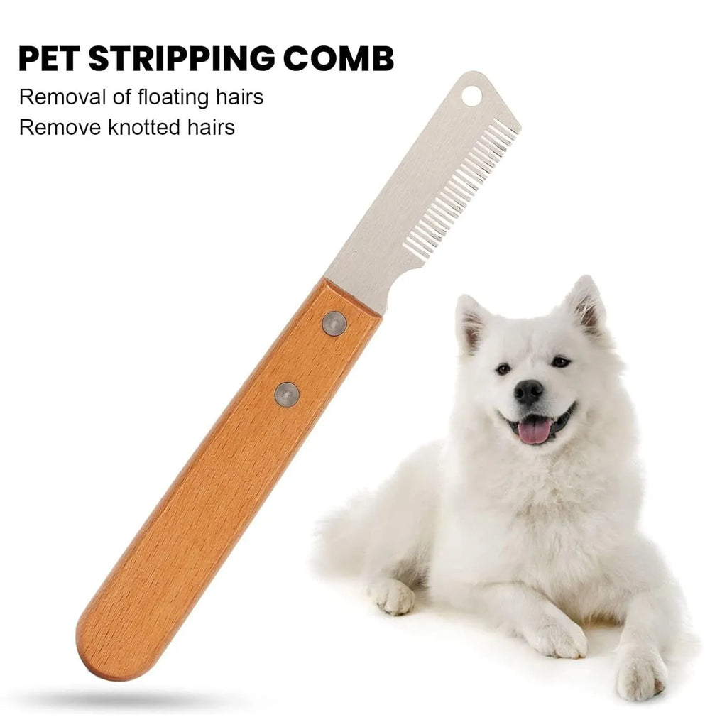 Wooden handle pet stripping comb for dogs and cats in two sizes