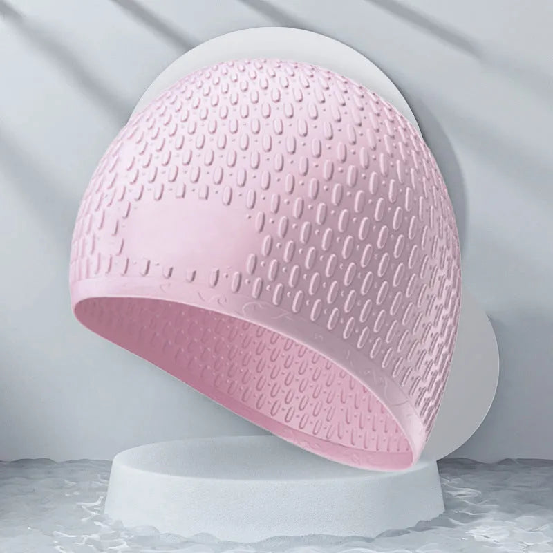 Silicone swimming cap with water drop pattern in various solid colours for adult swimming