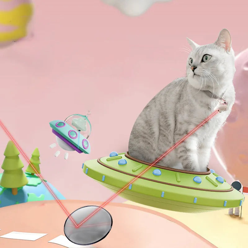 USB charging green cat collar laser toy with 360° rotation and 6g weight on a cat collar