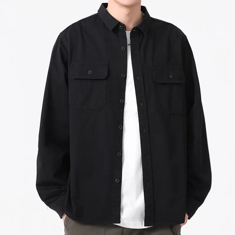 Men's loose fit long sleeve cardigan shirt in polyester fibre showing light grey colour option