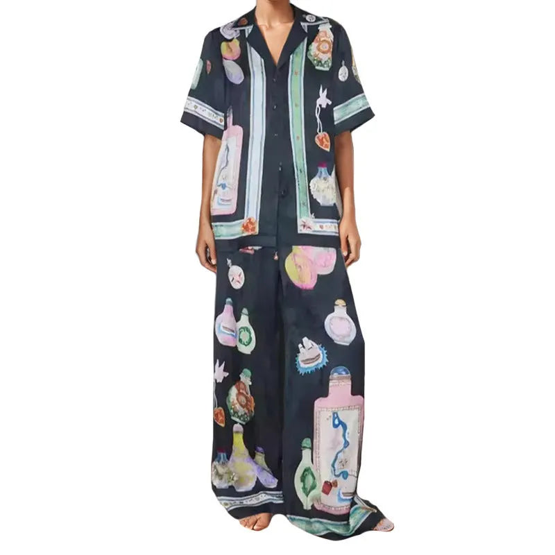 Women's black polyester sleeve cardigan set with cartoon pattern, sizes S-3XL