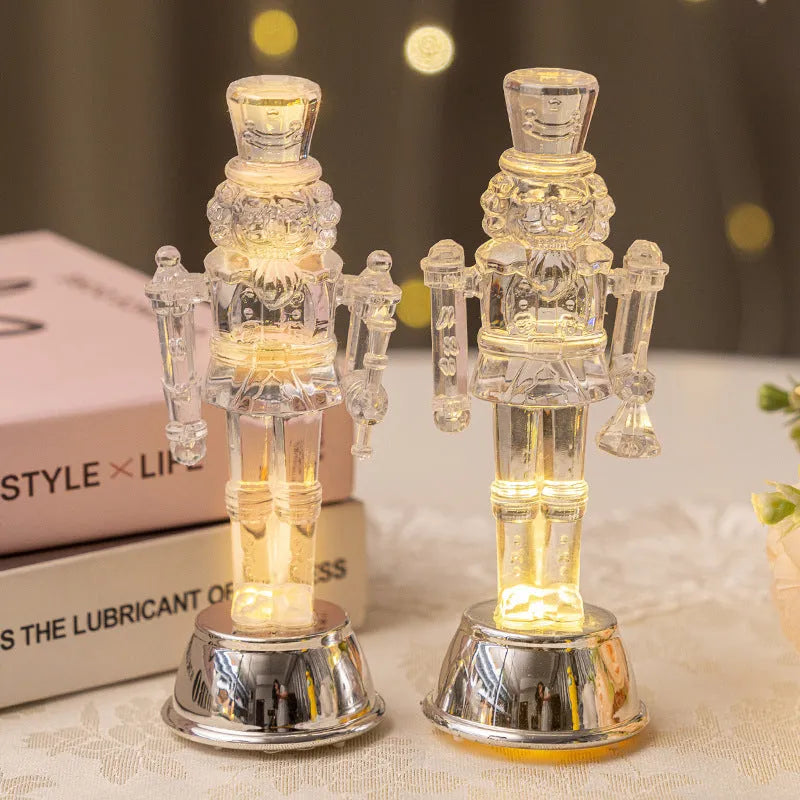 Transparent plastic walnut soldier nutcracker Christmas ornament decoration on desktop