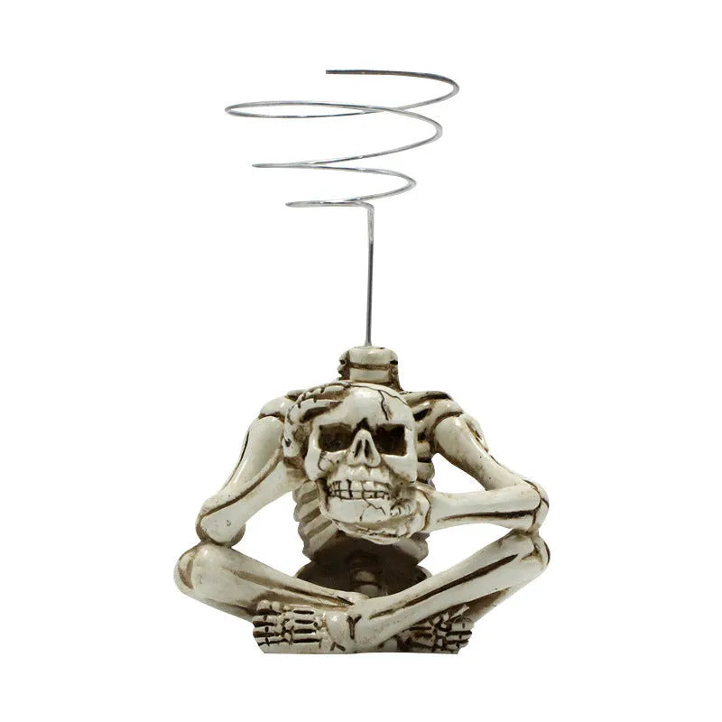 Gothic resin Tillandsia air plant bracket with skull ornament and iron mounting section