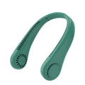 Rechargeable neck fan in leafless design worn around neck with decentralised air outlet
