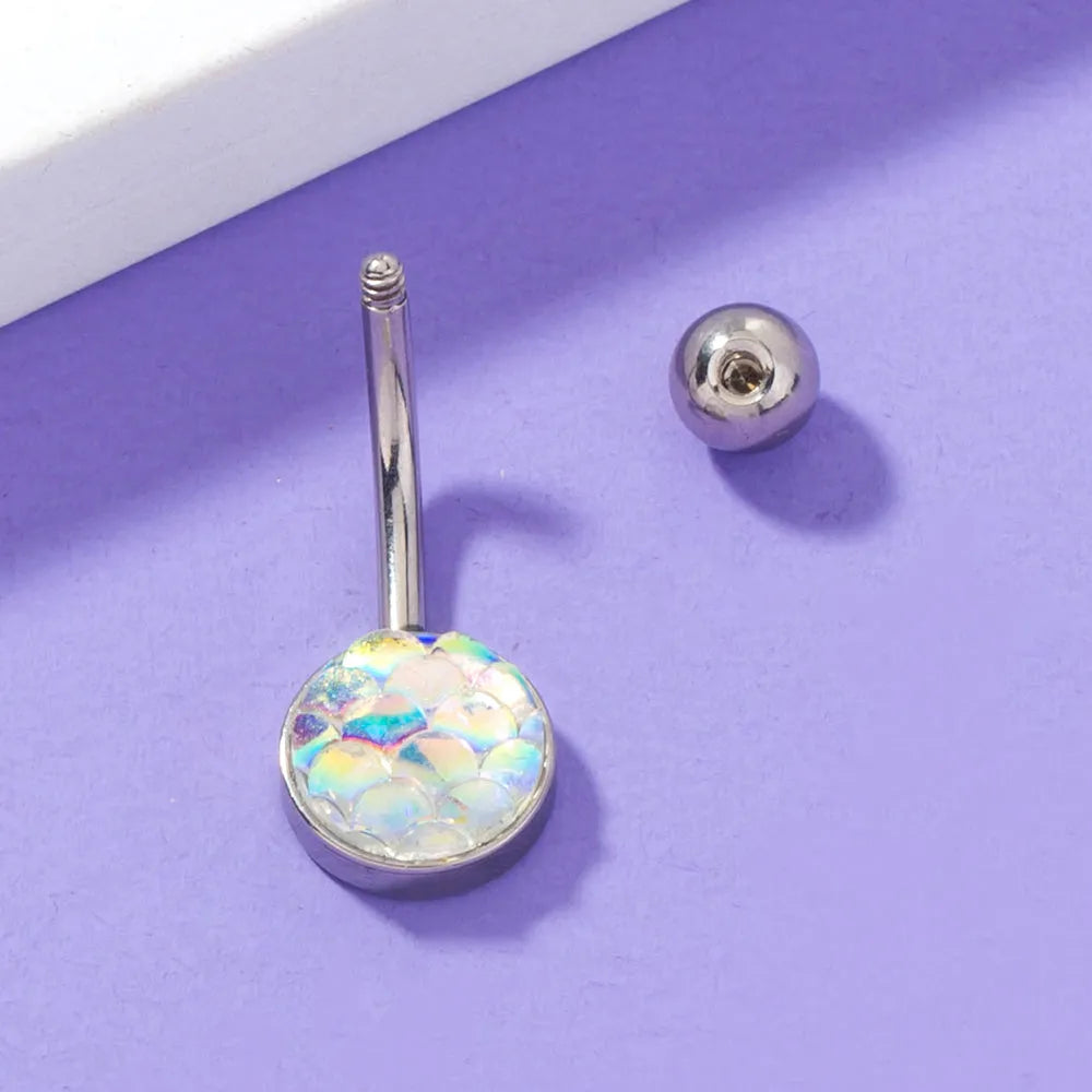 Mermaid navel zircon belly ring, stainless steel copper resin construction, width 0.9 cm height 2.2 cm, electroplated finish