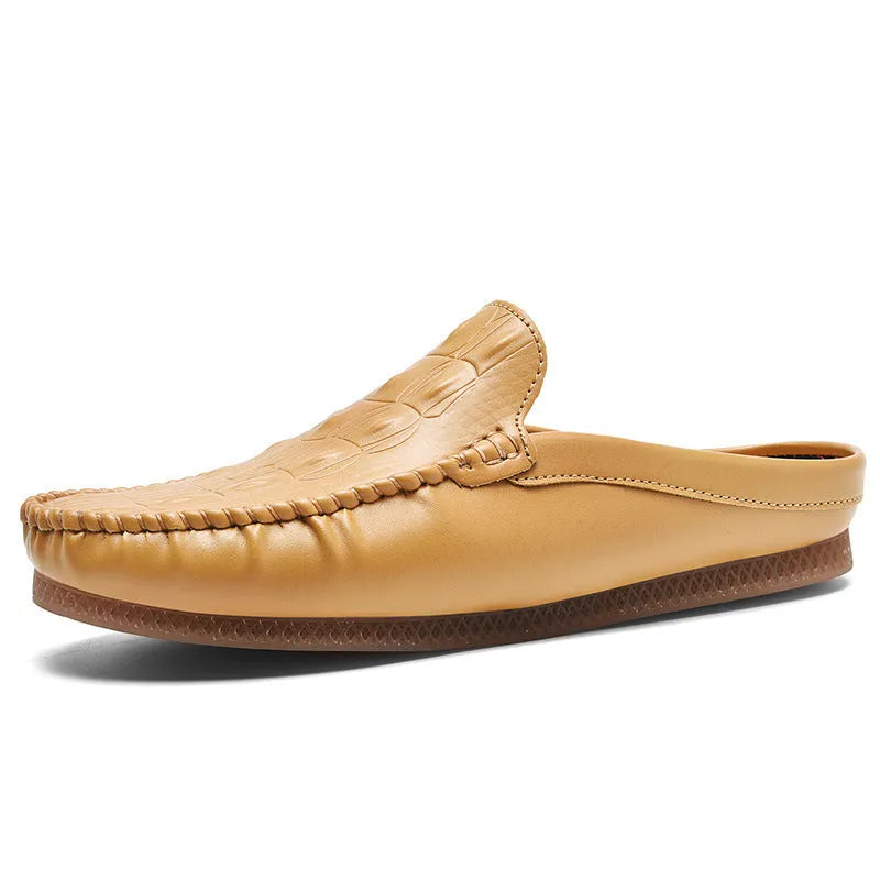 Men's black summer semi-slippers with breathable artificial PU upper and rubber sole