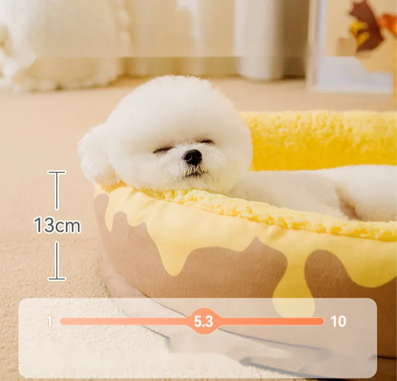 Warm velvet pet bed for small and medium dogs and cats, detachable cover, grey or yellow