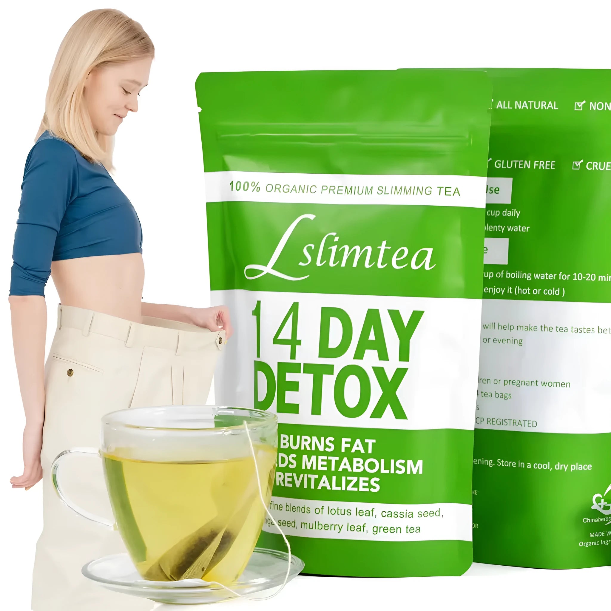 14 day herbal detox tea with 14 individual 3g sachets in packaging